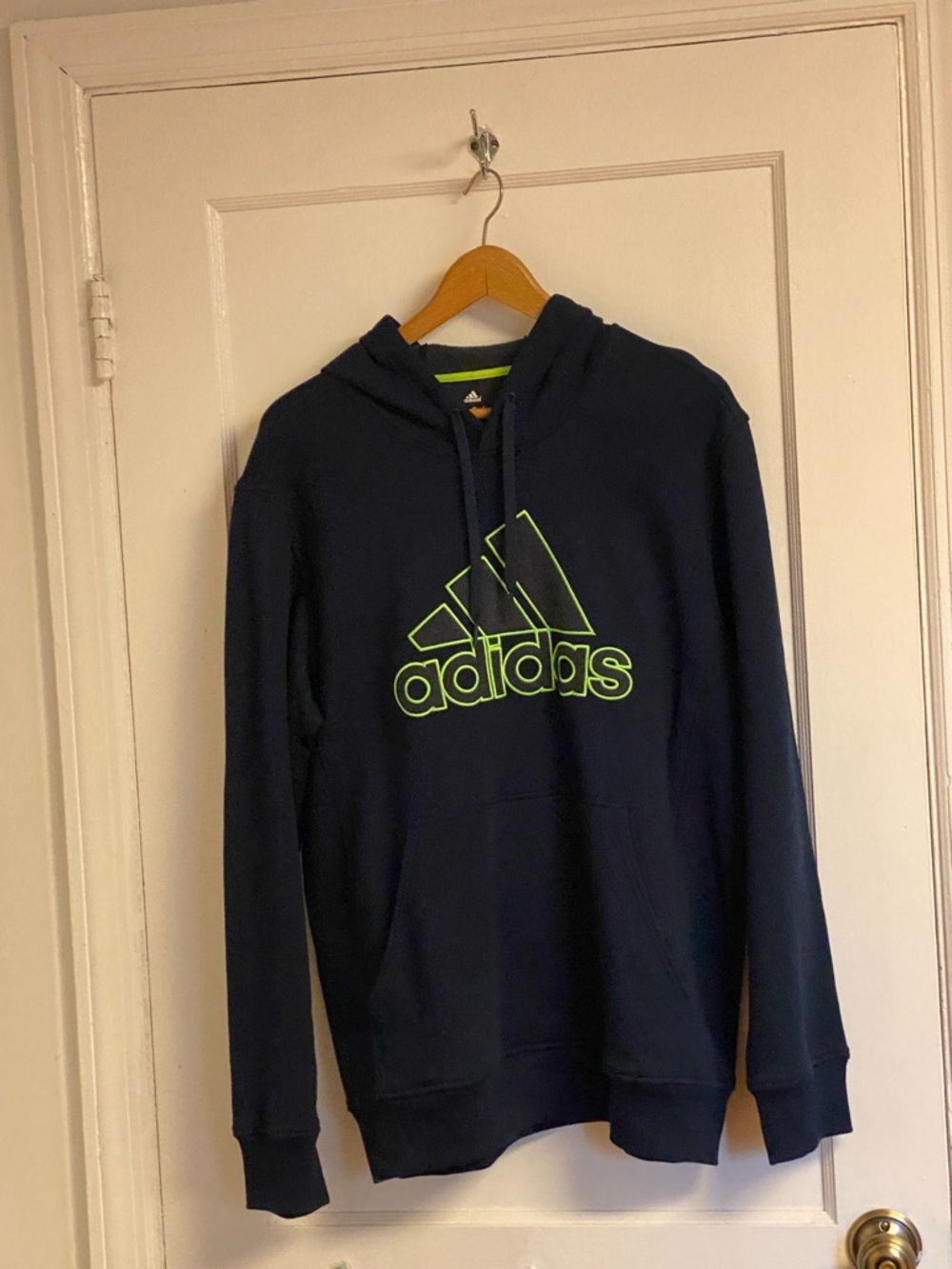 ADIDAS Navy Pullover Hoodie with Neon Green Logo New with Tags !!